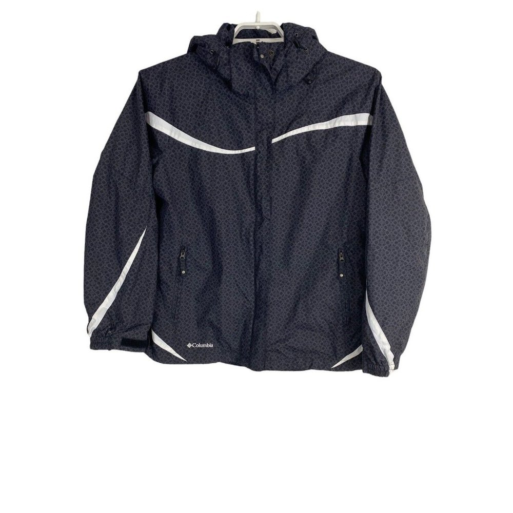 Columbia Womens Jacket Adult Size Large Hood Pockets Gray Rain Coat Buttons